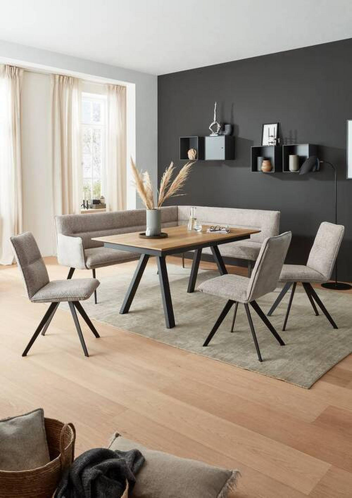 ESSTISCH in Metall, Holzwerkstoff 140/90/75 cm  - Eichefarben/Anthrazit, Design, Holzwerkstoff/Metall (140/90/75cm) - Venjakob