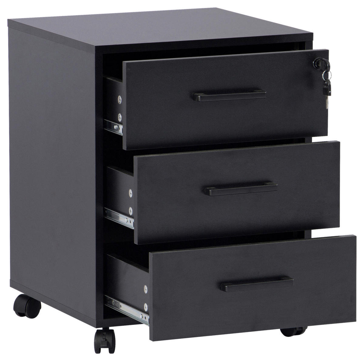 ROLLCONTAINER Schwarz  - Schwarz, MODERN, Holzwerkstoff/Kunststoff (43/56/42cm) - Livetastic