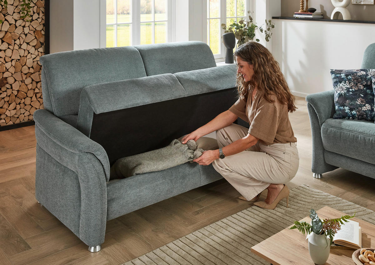 2,5-SITZER Flachgewebe Graublau  - Graublau/Alufarben, Konventionell, Textil/Metall (172/96/93cm) - Beldomo Premium