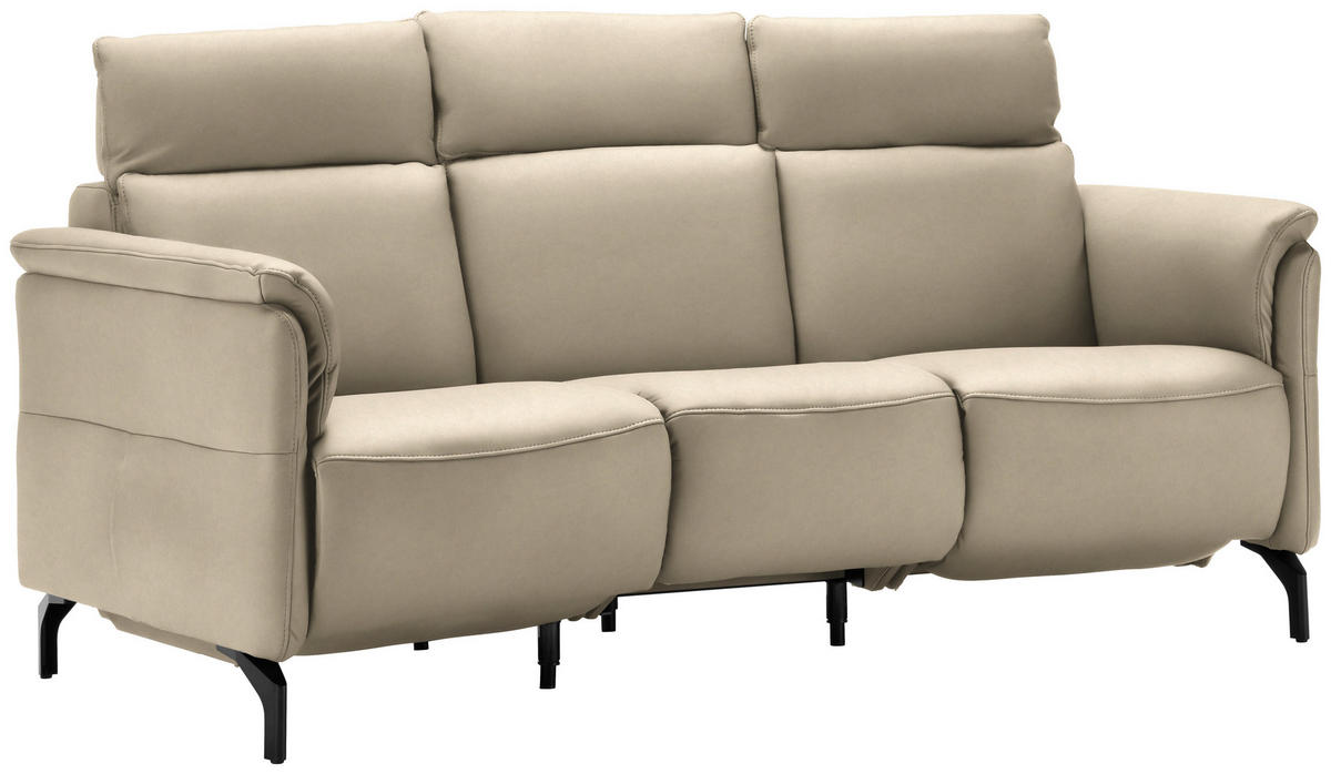 TRAPEZSOFA in Echtleder Ecru  - Ecru/Schwarz, Konventionell, Leder/Metall (221/103/95cm) - Dieter Knoll