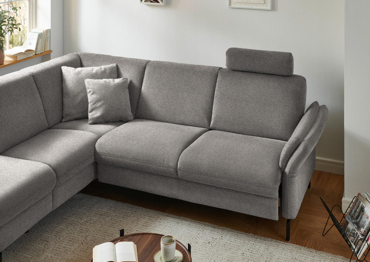 ECKSOFA in Flachgewebe Graubraun  190/241 cm  - Graubraun/Schwarz, KONVENTIONELL, Textil/Metall (190/241cm) - Beldomo Comfort