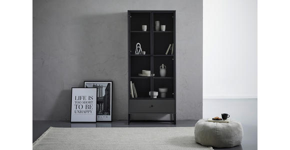 VITRINE in Anthrazit, Schwarz - Anthrazit/Schwarz, MODERN, Holzwerkstoff/Metall (80/190/41cm) - Novel