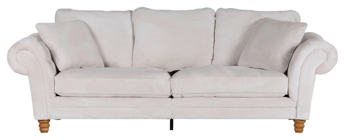 BIG SOFFA i plysch vit  - vit/furufärgad, Trend, trä/textil (273/85/110cm) - MID.YOU