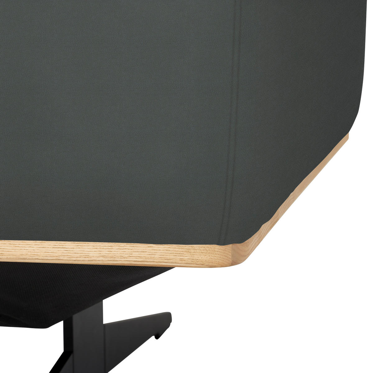 ECKSOFA in Echtleder Grau  - Eichefarben/Schwarz, Design, Leder/Holz (163/305cm) - Novel