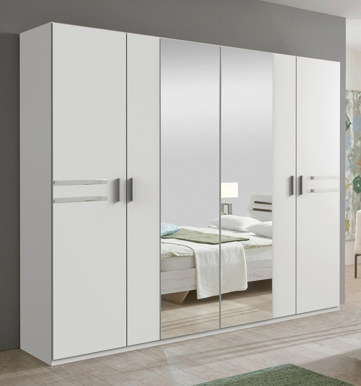 DULAP CU UșI ROTATIVE, 225/210/58 cm, alb, culoare crom - alb/culoare crom, Basics, plastic/material pe bază de lemn (225/210/58cm) - Carryhome