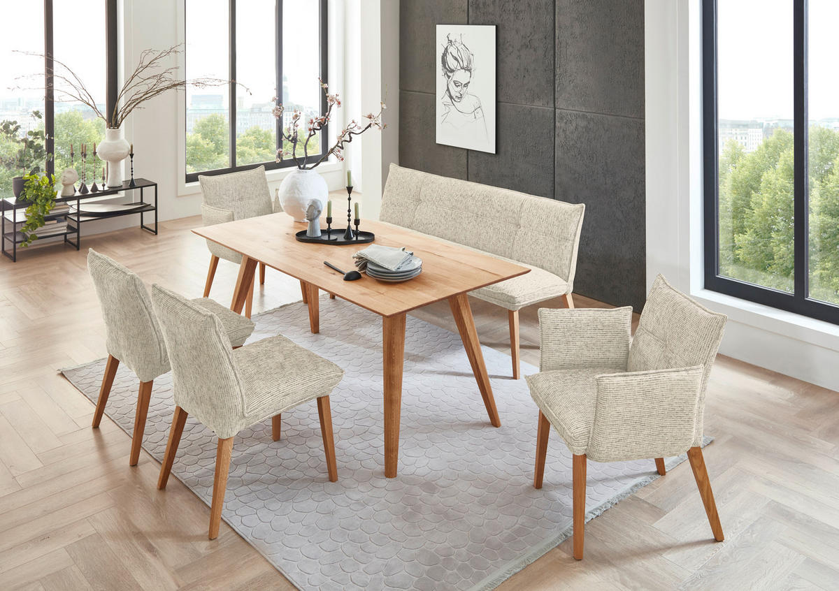 SITZBANK 159/86/65 cm Chenille Eichefarben, Beige Eiche massiv Holz  - Eichefarben/Eschefarben, KONVENTIONELL, Holz/Textil (159/86/65cm) - Valdera