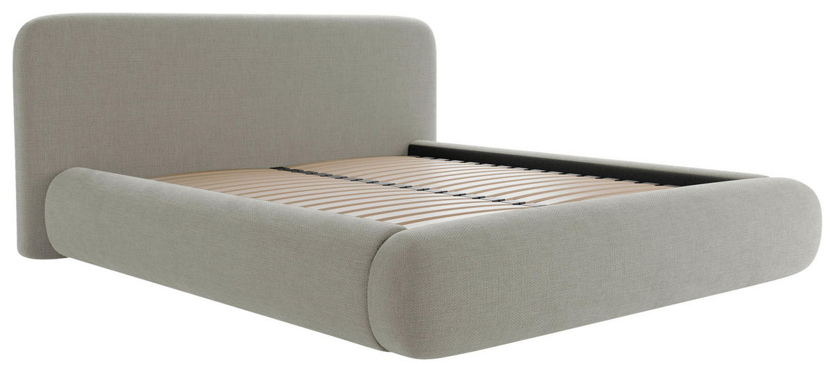 POLSTERBETT 160/200 cm,  in Hellgrau, gepolstertes Kopfteil, Lattenrost, Bettkasten,  - Hellgrau/Schwarz, Design, Holz/Textil (160/200cm) - Chameo