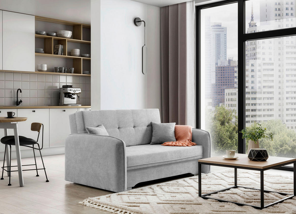 SCHLAFSOFA in Chenille Hellgrau  - Silberfarben/Hellgrau, Design, Kunststoff/Textil (155/105/75cm) - MID.YOU