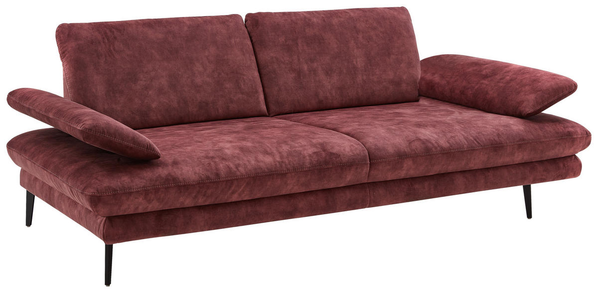 3-SITZER-SOFA in Velours Dunkelrot  - Beige/Schwarz, Design, Textil/Metall (222/89/104cm) - Dieter Knoll