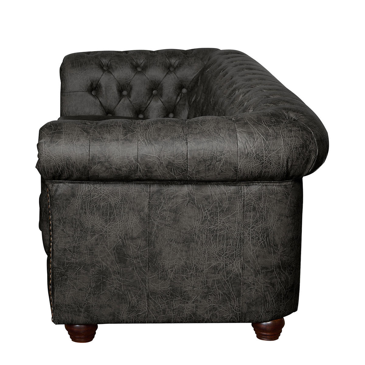 3-SITZER-SOFA YORK in Lederlook Schwarz  - Schwarz/Braun, Design, Holz/Textil (203/72/86cm) - P & B
