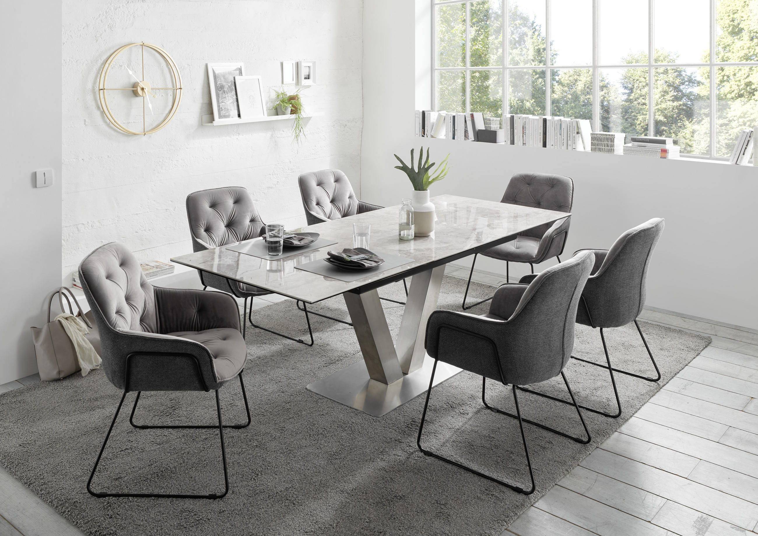MATBORD i metall, keramik 160-220/90/76 cm - grå, Design, metall/keramik (160-220/90/76cm) - Hom`in
