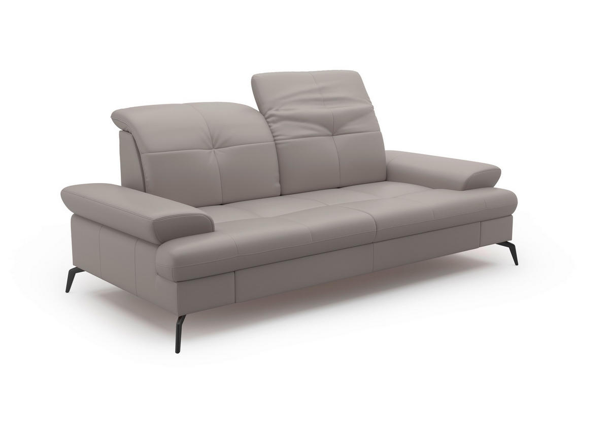 3-SITZER-SOFA in Echtleder Hellgrau  - Hellgrau/Schwarz, Konventionell, Leder/Metall (212/90/122cm) - Sit & More