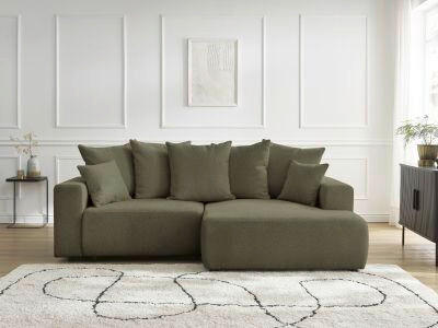 ECKSOFA Ottomane rechts  ATILLA Grün Flachgewebe  - Schwarz/Grün, MODERN, Kunststoff/Textil (244/149cm)