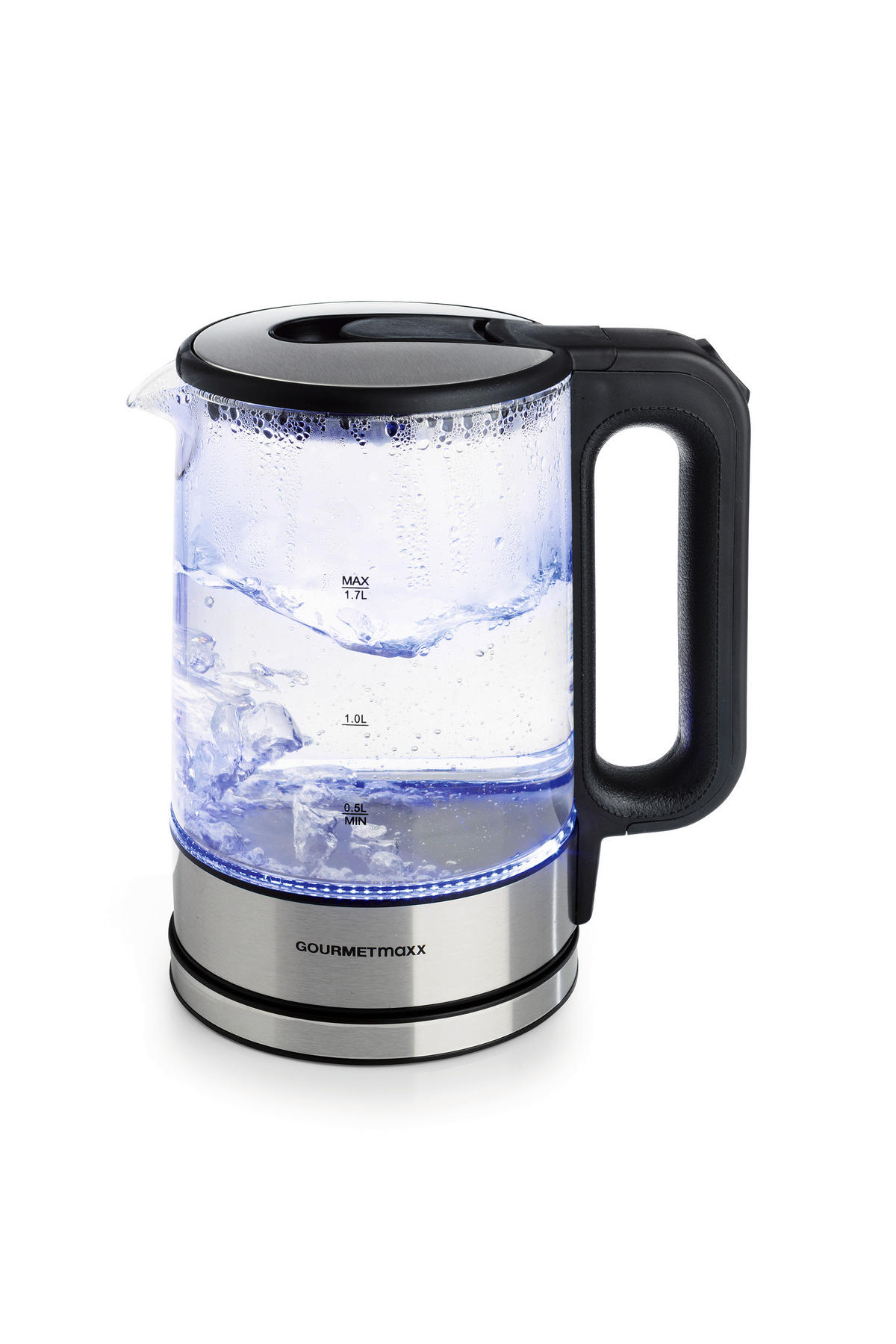 WASSERKOCHER GOURMETmaxx 1,7 L  - Edelstahlfarben/Schwarz, Basics, Glas/Kunststoff (21/15/24cm)