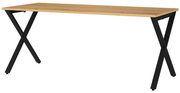 SCHREIBTISCH 180/80/75 cm, Schwarz, Eichefarben, Hellbraun, in verschiedenen Holz-Dekoren erhältlich, justierbare Füße  - Hellbraun/Eichefarben, MODERN, Holzwerkstoff/Metall (180/80/75cm) - Novel
