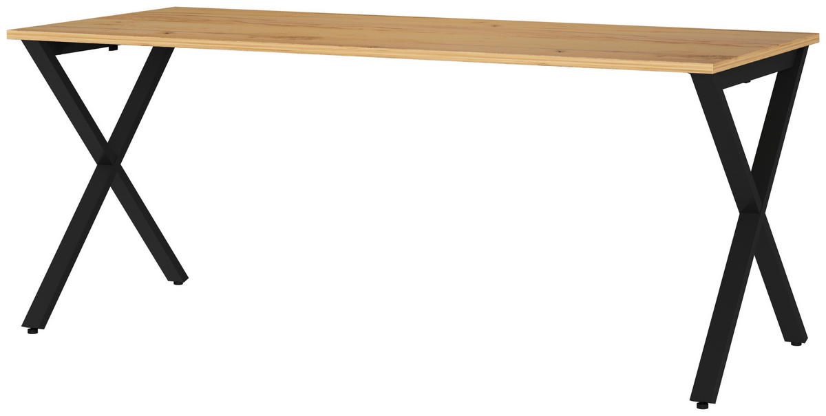 SCHREIBTISCH 180/80/75 cm, Schwarz, Eichefarben, Hellbraun, in verschiedenen Holz-Dekoren erhältlich, justierbare Füße  - Hellbraun/Eichefarben, MODERN, Holzwerkstoff/Metall (180/80/75cm) - Novel