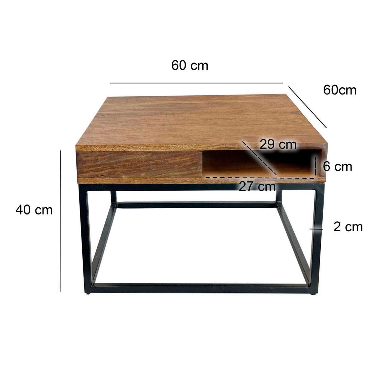 SOFFBORD i trä 60/60/40 cm  - sheshamfärgad/svart, Natur, metall/trä (60/60/40cm) - Livetastic