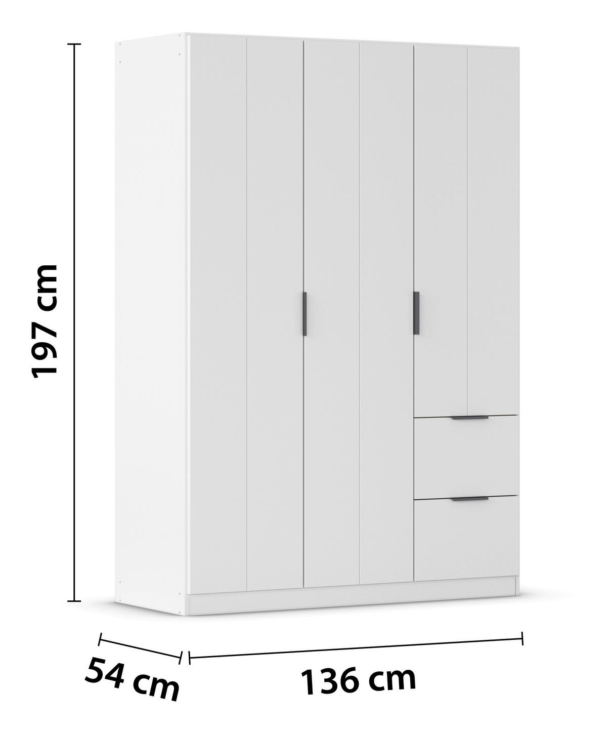 GARDEROB MED GÅNGJÄRN 136/197/54 cm 3-dörrar - vit/grå, Modern, metall/trämaterial (136/197/54cm) - Rauch Möbel