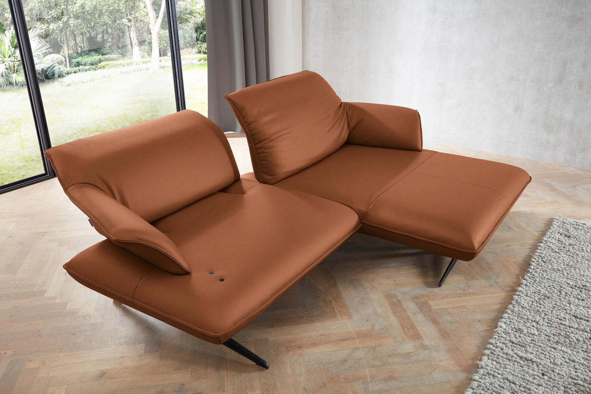 ECKSOFA in Echtleder Cognac  - Cognac/Beige, Design, Leder/Metall (252/169cm) - Koinor
