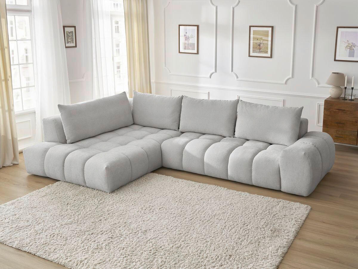 ECKSOFA Ottomane links  EVEREST Hellgrau Struktur  - Hellgrau/Schwarz, MODERN, Kunststoff/Textil (210/352cm)