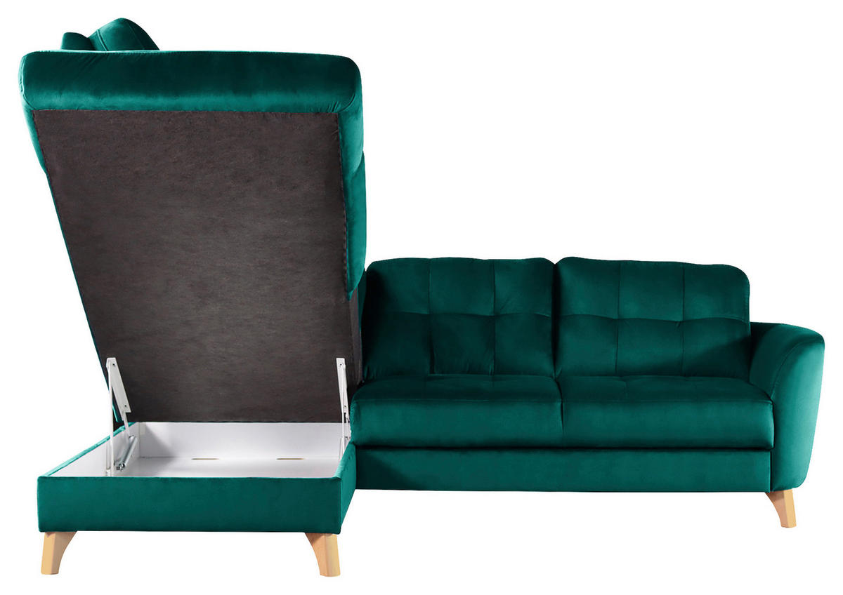 ECKSOFA Petrol Samt  - Buchefarben/Petrol, Design, Holz/Textil (190/236cm) - Livetastic