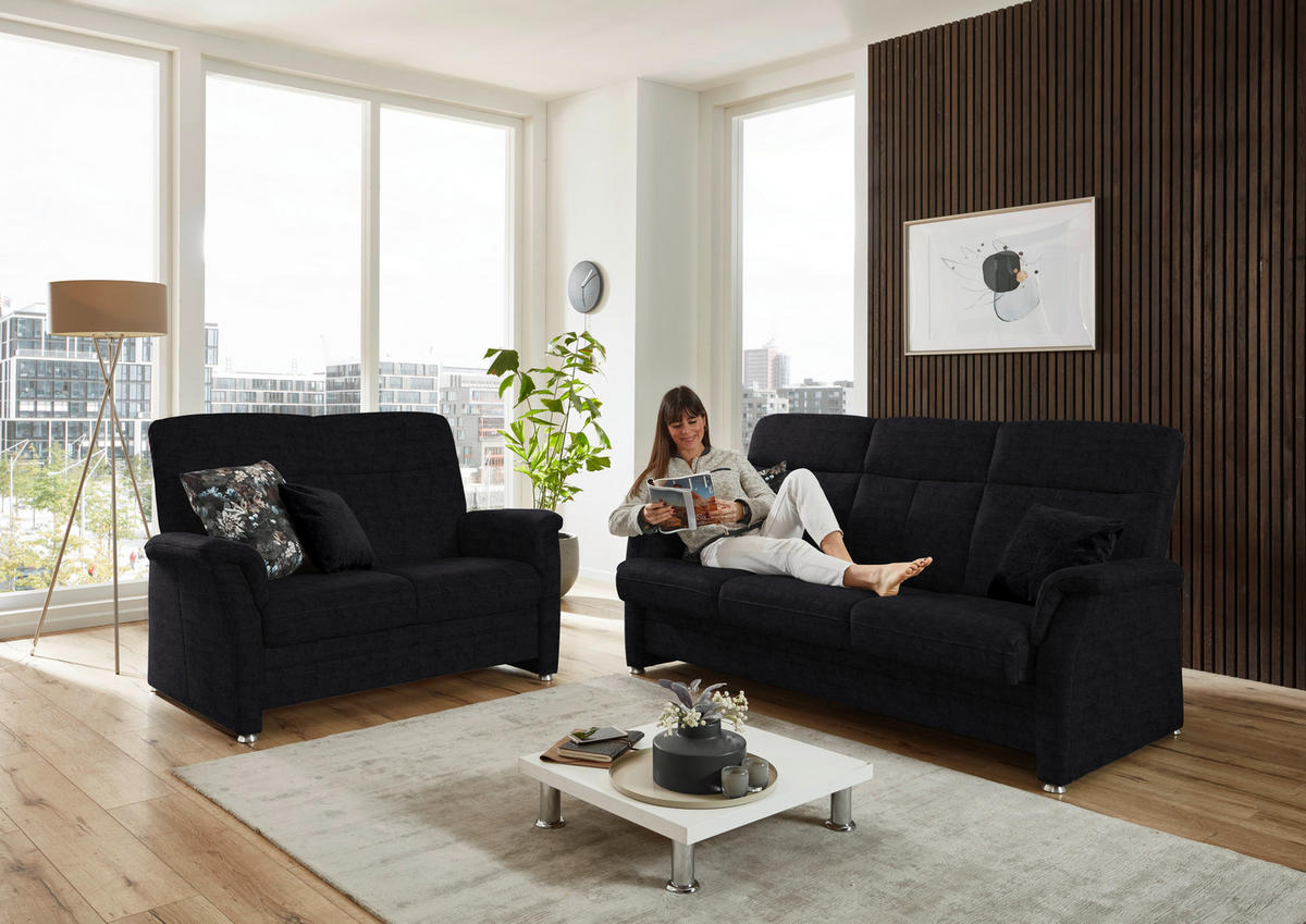 SITZGARNITUR Flachgewebe Anthrazit  - Anthrazit/Alufarben, Konventionell, Textil/Metall (142-194/100/89cm) - Beldomo Comfort