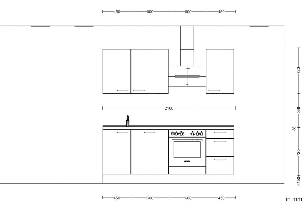 KÜCHENLEERBLOCK 210 cm   in Rot, Eichefarben  - Eichefarben/Rot, MODERN, Holzwerkstoff/Metall (210cm) - Nobilia