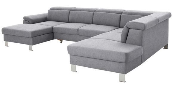 WOHNLANDSCHAFT inkl.Funktionen Hellgrau Webstoff  - Silberfarben/Hellgrau, Design, Textil/Metall (168/320/226cm) - Xora