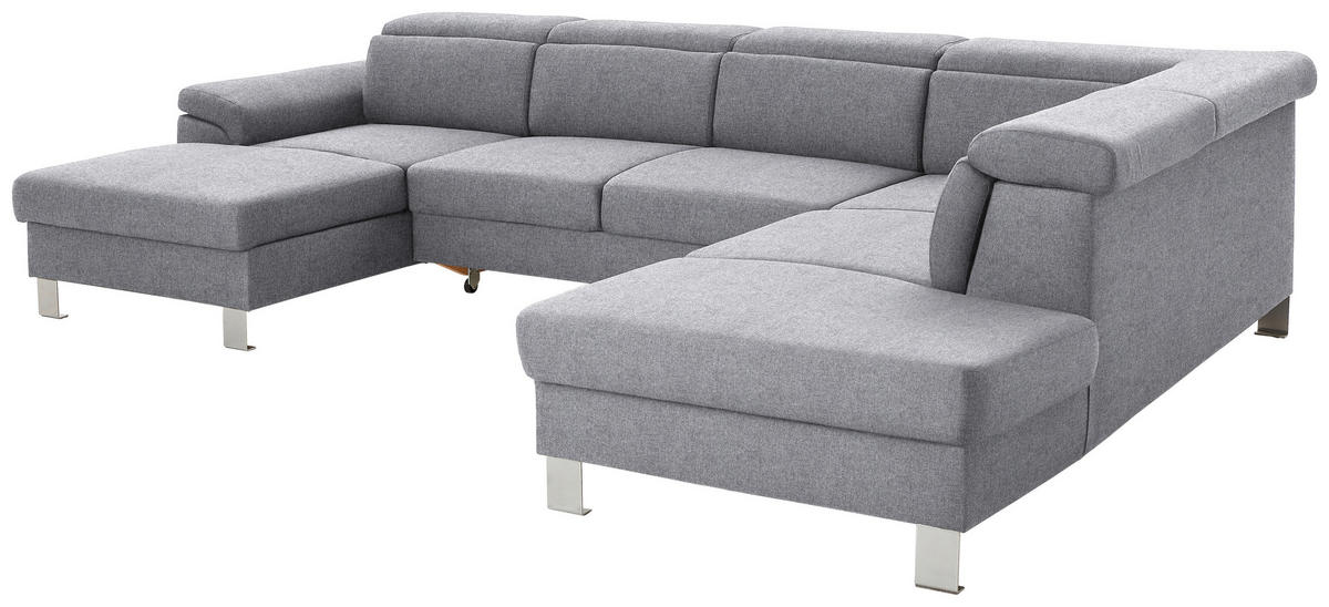 WOHNLANDSCHAFT in Webstoff Hellgrau  - Silberfarben/Hellgrau, Design, Textil/Metall (168/320/226cm) - Xora