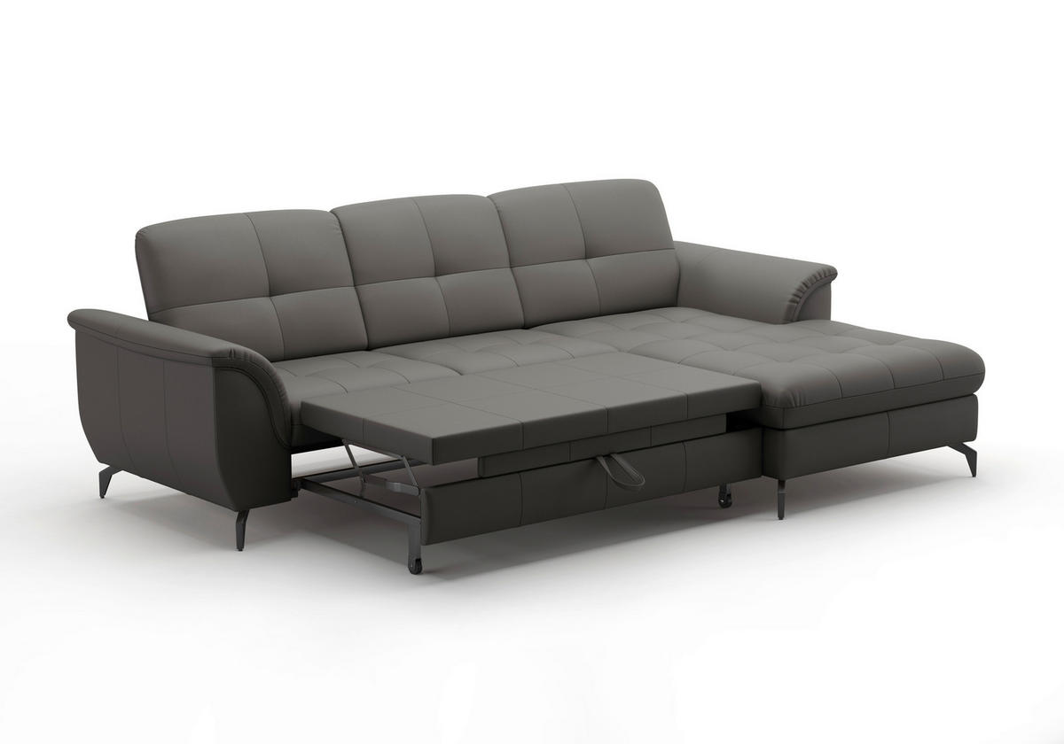 ECKSOFA in Echtleder Anthrazit  262/164 cm  - Anthrazit/Schwarz, MODERN, Leder/Metall (262/164cm) - Sit & More