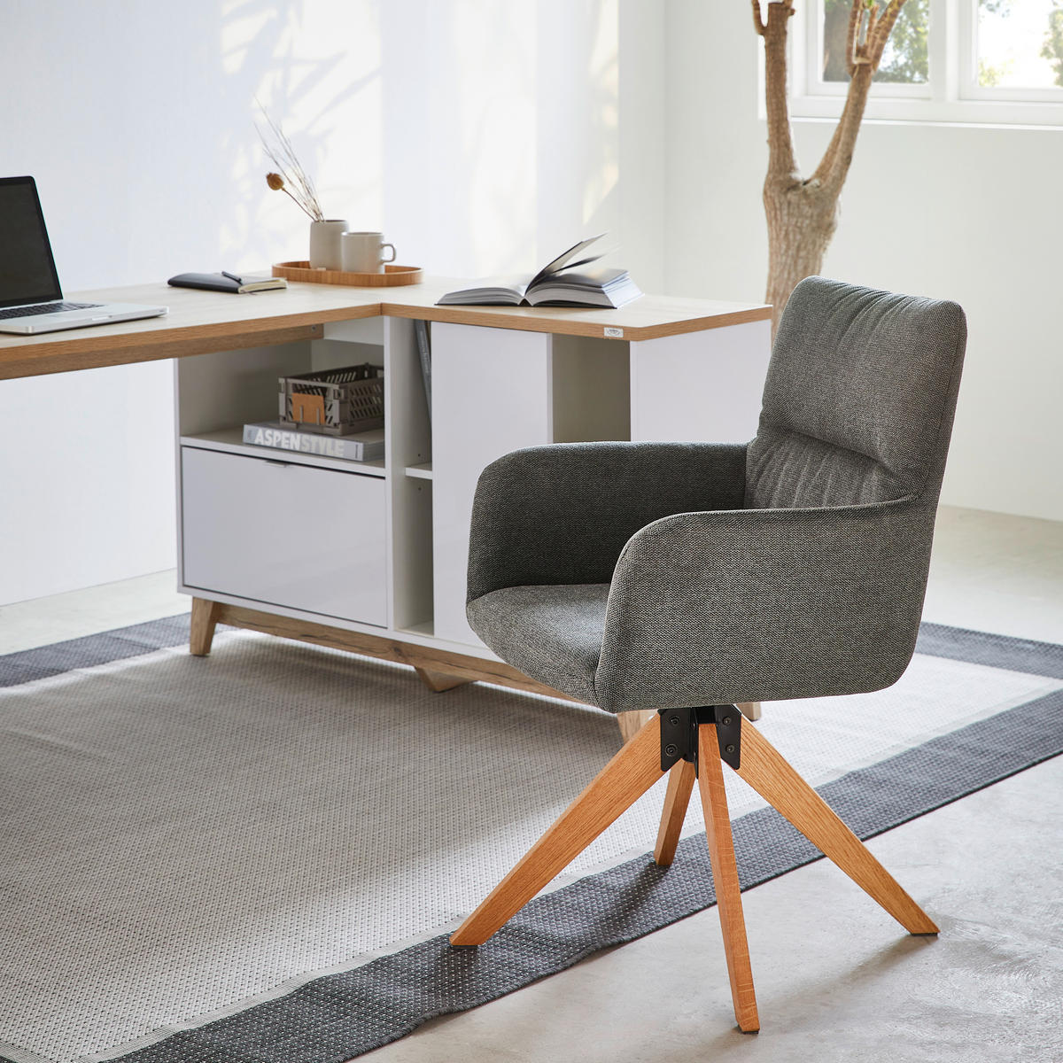 ARMLEHNSTUHL  in Eisen Webstoff  - Dunkelgrau/Eichefarben, Modern, Holz/Textil (60/89/63cm) - Livetastic