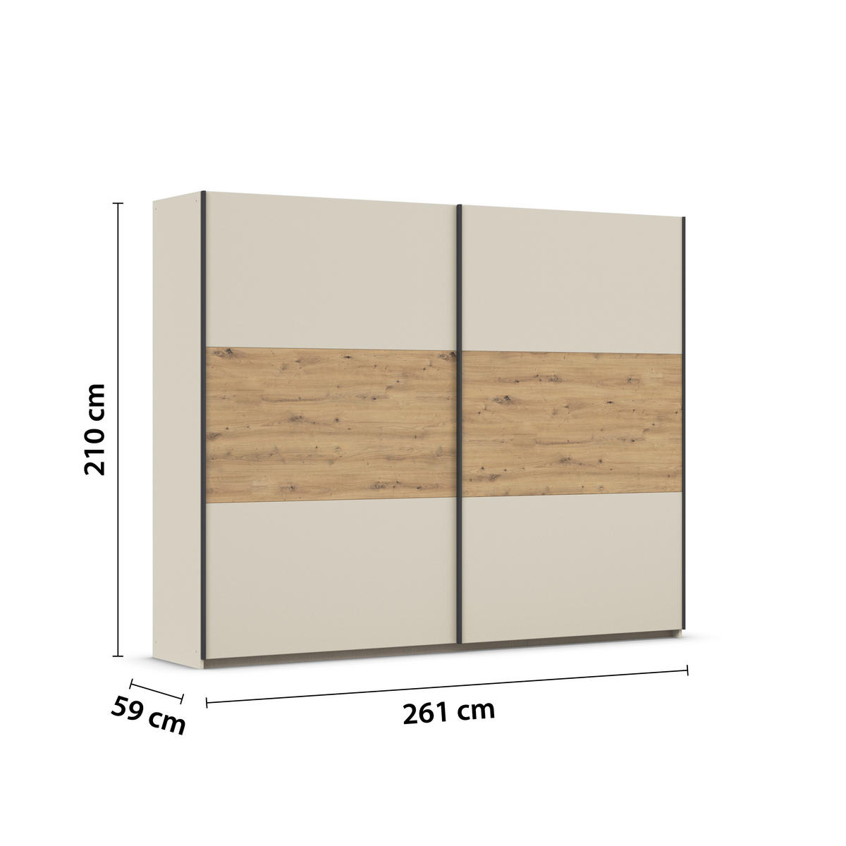 SCHWEBETÜRENSCHRANK 261/210/59 cm 2-türig Champagner, Eiche Artisan  - Champagner/Eiche Artisan, MODERN, Holzwerkstoff/Metall (261/210/59cm) - Rauch Möbel