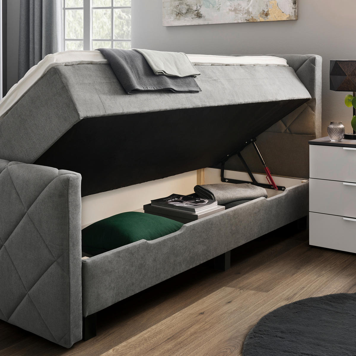 BOXSPRINGBETT 180/200 cm  in Grau  - Schwarz/Grau, Konventionell, Kunststoff/Textil (180/200cm) - home24