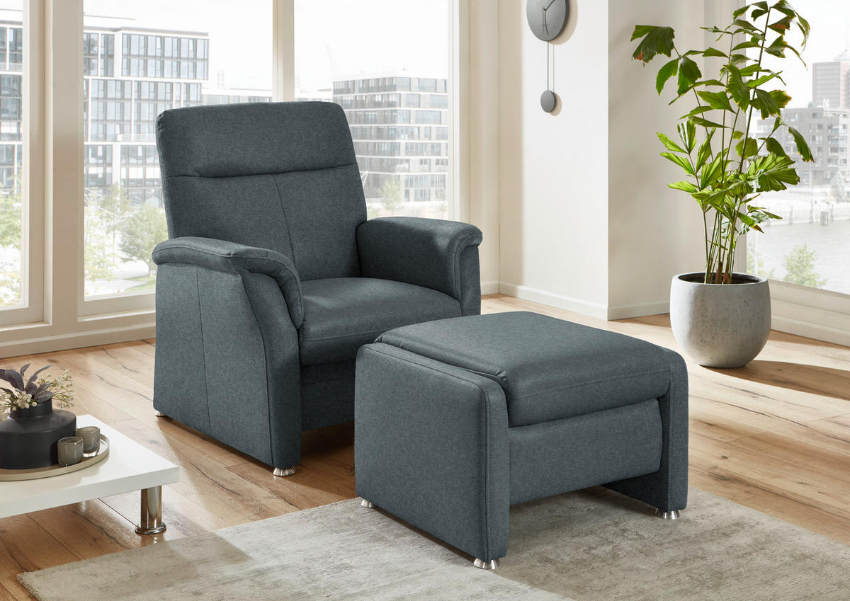 SESSEL Flachgewebe Blau  - Blau/Alufarben, Konventionell, Textil/Metall (90/100/89cm) - Beldomo Comfort
