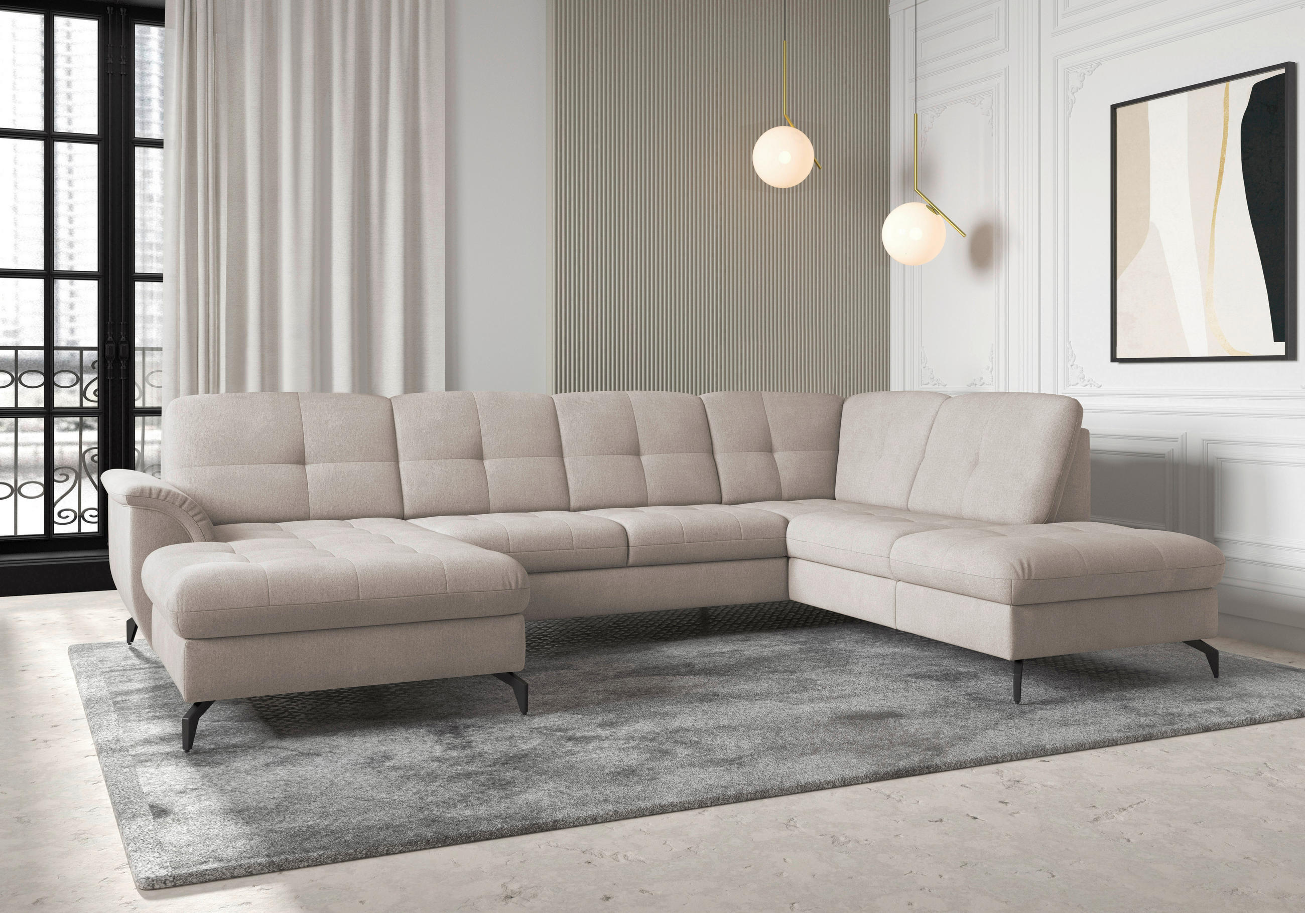 WOHNLANDSCHAFT in Flachgewebe Greige  - Greige/Schwarz, Modern, Textil/Metall (164/319/212cm) - Sit & More