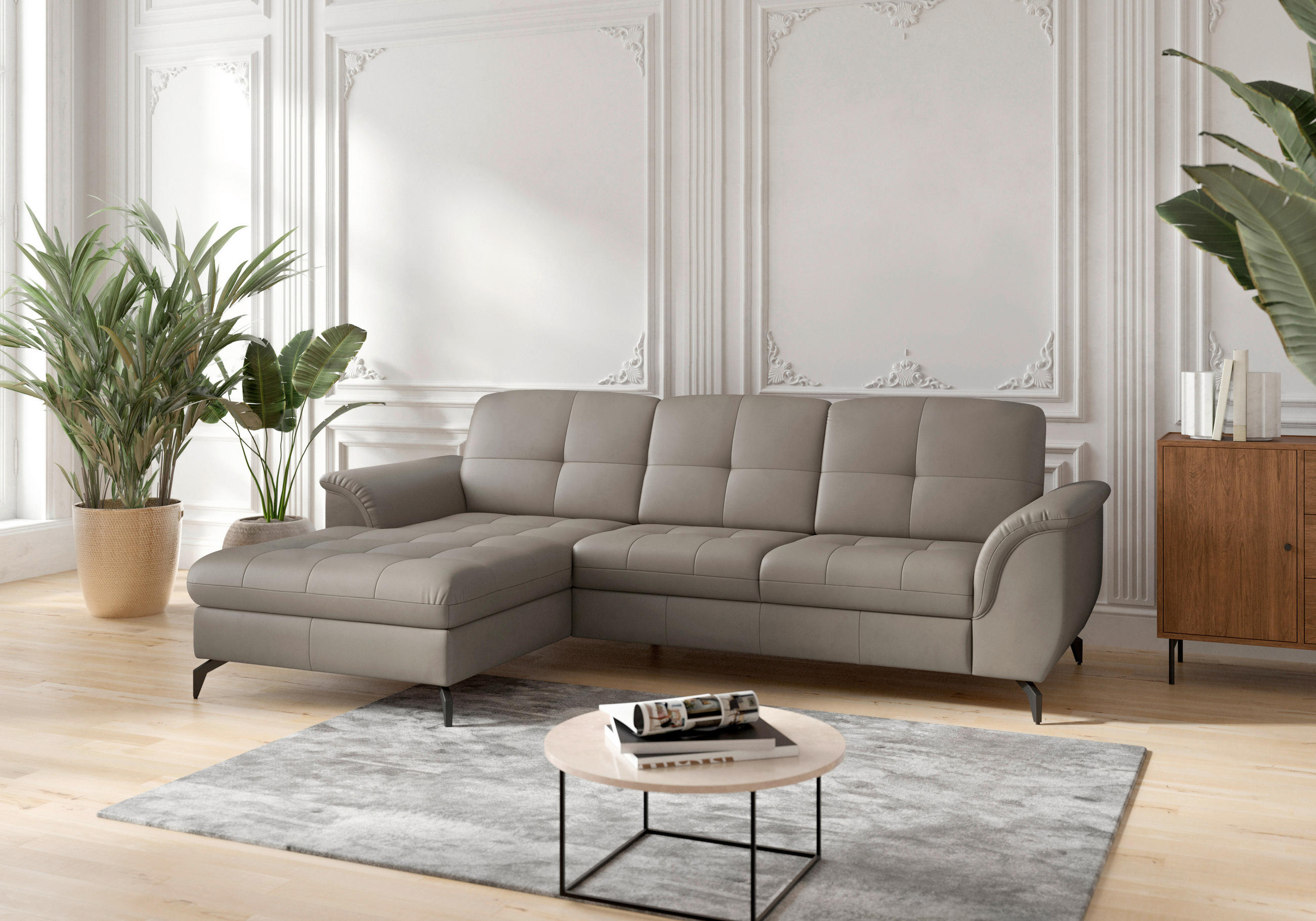 ECKSOFA in Echtleder Grau  164/262 cm  - Schwarz/Grau, MODERN, Leder/Metall (164/262cm) - Sit & More