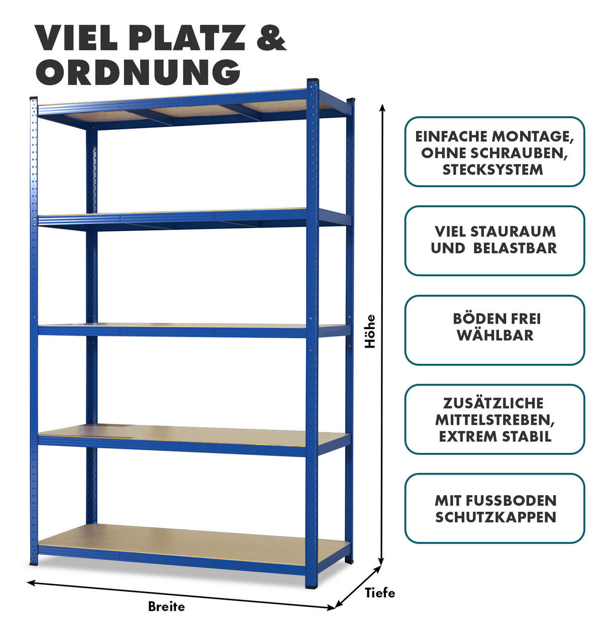SCHWERLASTREGALSET Lakota  - Blau, Basics, Holzwerkstoff/Metall (120/200/60cm) - Floordirekt