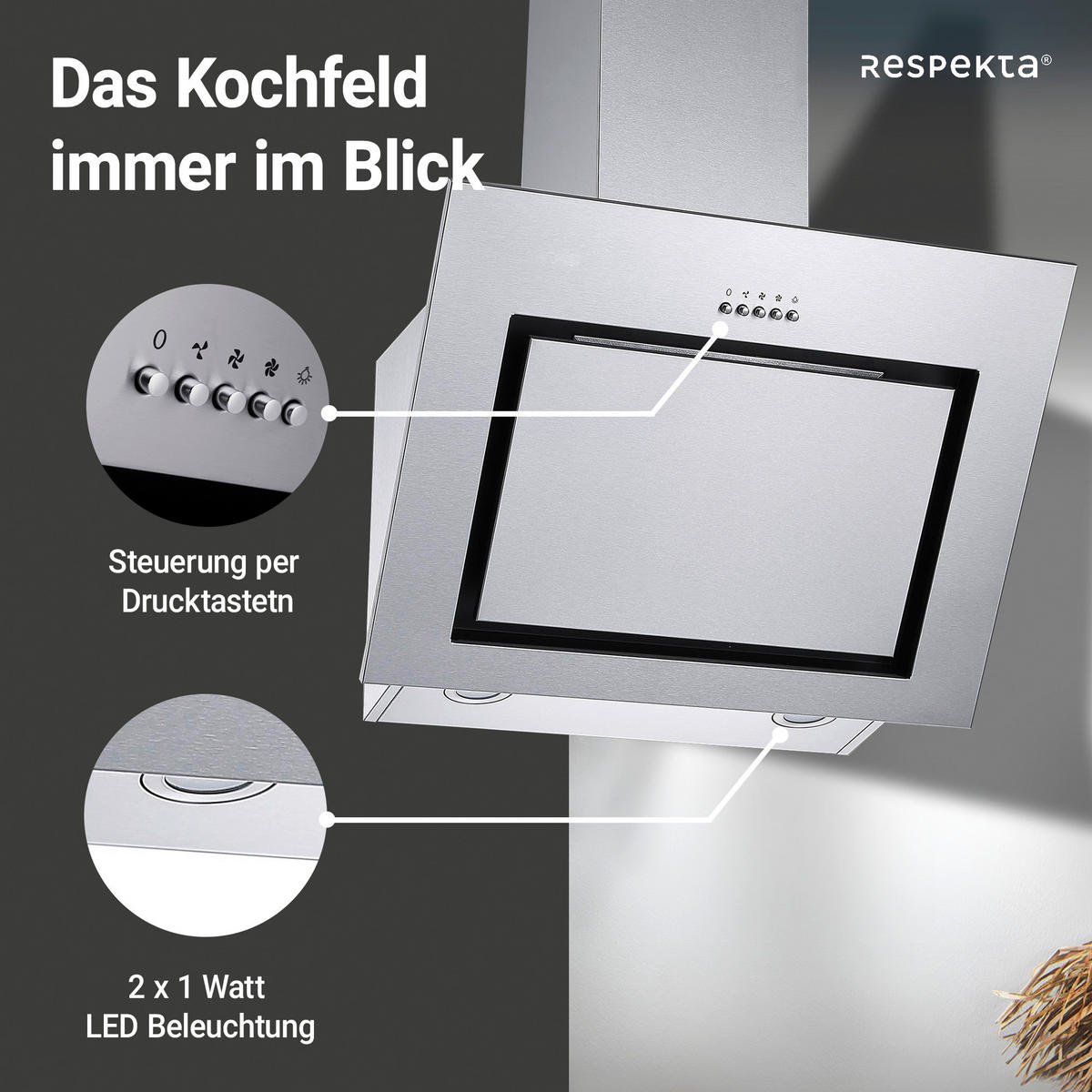 DUNSTABZUGSHAUBE CH22020IXB  - Edelstahlfarben, Trend, Metall (60/76-114/43cm) - Respekta