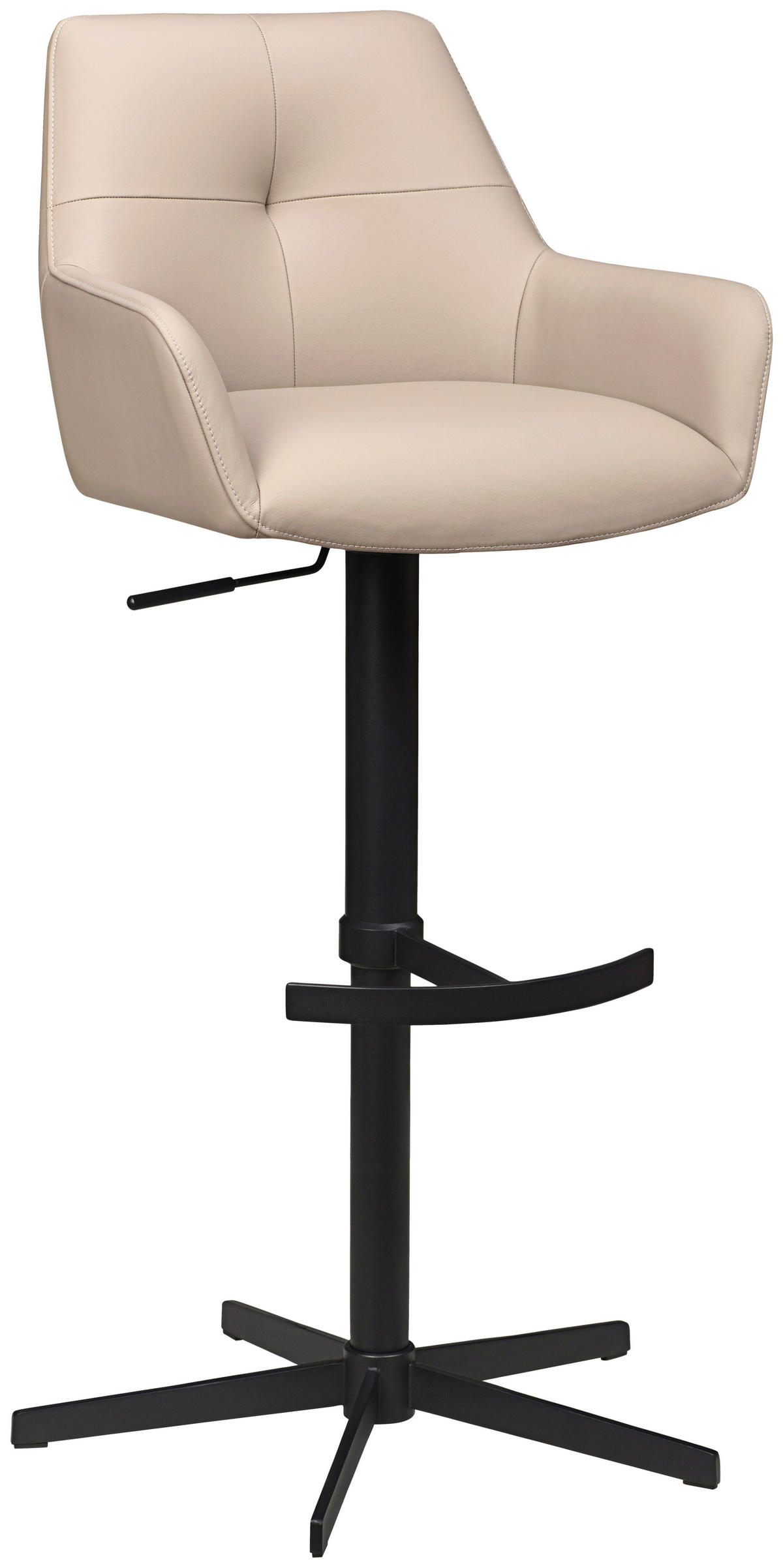 BARHOCKER Echtleder Taupe Eisen Sitzfläche 360° drehbar, inklusive Armlehnen  - Taupe/Schwarz, Design, Leder/Metall (54/99-117/52,5cm) - Novel