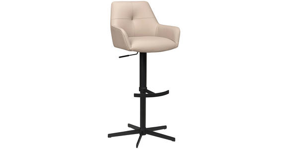 BARHOCKER Echtleder Taupe Eisen Sitzfläche 360° drehbar, inklusive Armlehnen  - Taupe/Schwarz, Design, Leder/Metall (54/99-117/52,5cm) - Novel