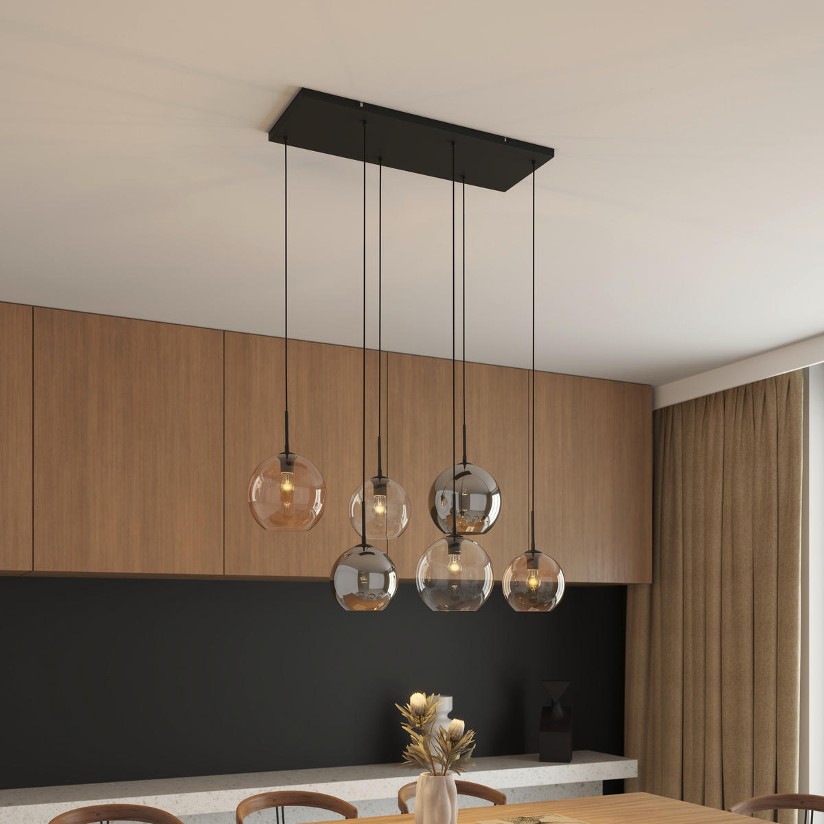 HÄNGELEUCHTE Amelie 97,5/42,5/150 cm   - Klar/Bernsteinfarben, Basics, Glas/Metall (97,5/42,5/150cm) - Novel