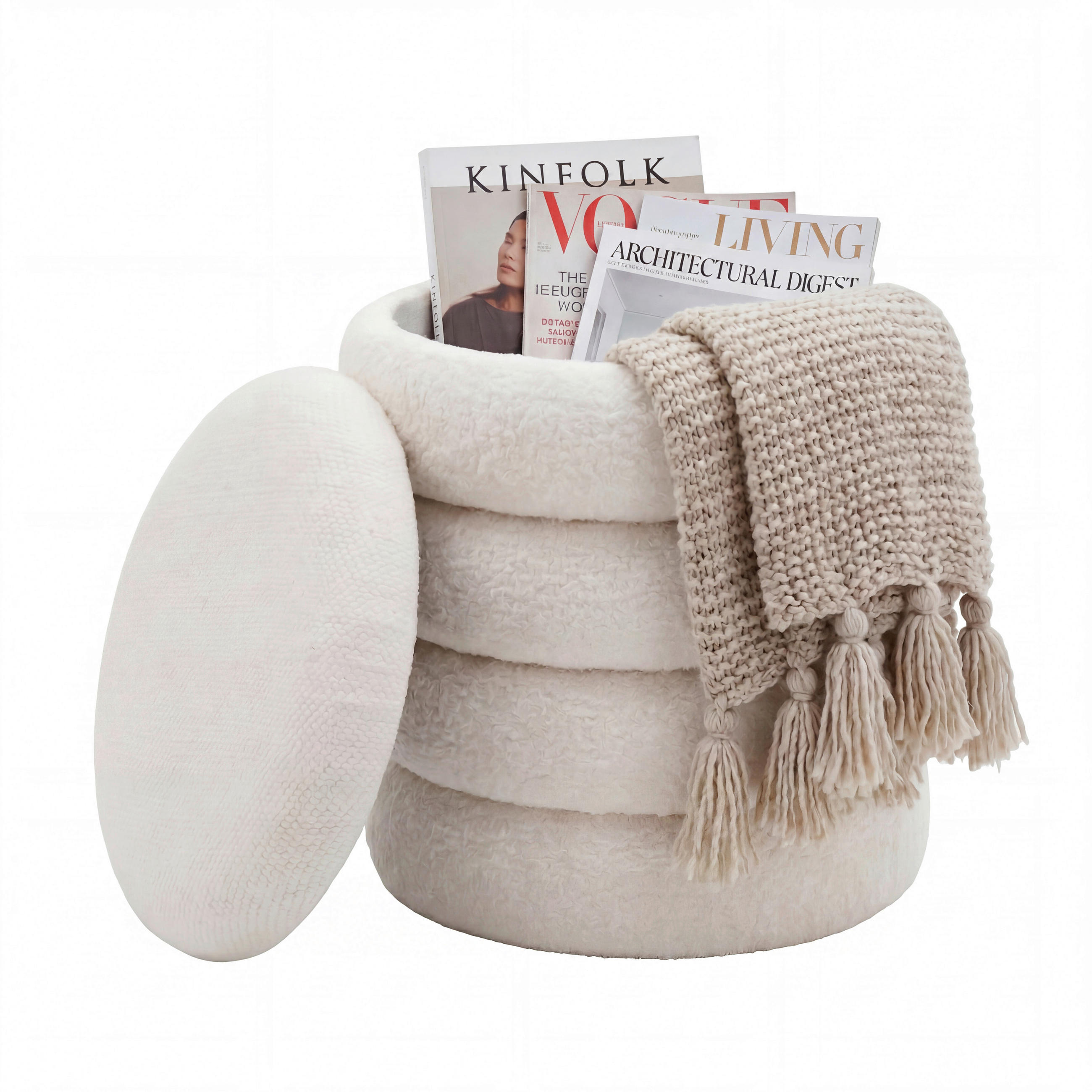 HOCKER Textil Creme  - Creme, Design, Textil (40/45/40cm) - Livetastic