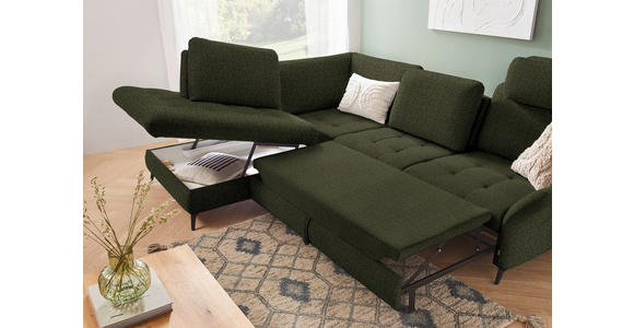 ECKSOFA in Struktur Olivgrün  - Schwarz/Olivgrün, Natur, Textil/Metall (233/288cm) - Valnatura