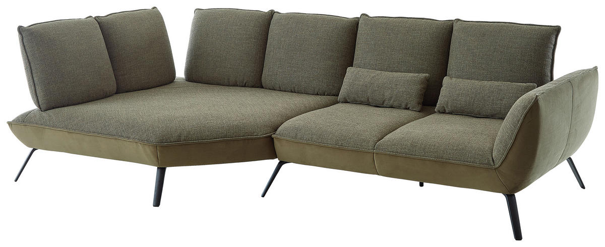 ECKSOFA in Flachgewebe Olivgrün  - Schwarz/Olivgrün, Design, Textil/Metall (169/320cm) - Moderano