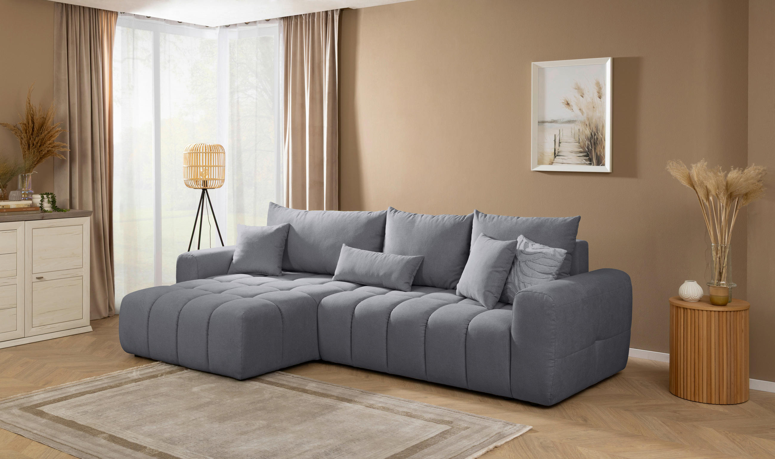 ECKSOFA in Velours Dunkelgrau  - Dunkelgrau/Schwarz, Konventionell, Kunststoff/Textil (168/298cm) - Carryhome
