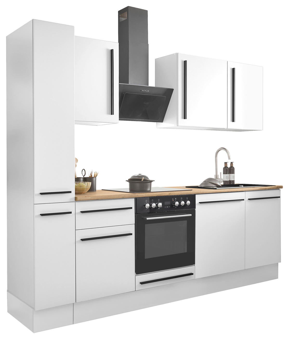 KÜCHENBLOCK 250 cm   in Weiß, Eichefarben  - Eichefarben/Schwarz, Design, Holzwerkstoff/Kunststoff (250cm) - MID.YOU