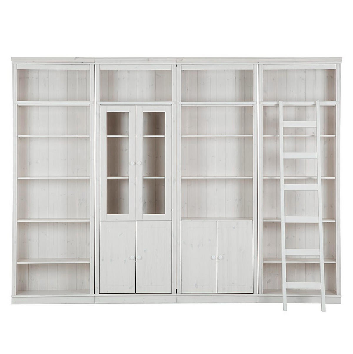 WOHNWAND 4-teilig  in Weiß, Kieferfarben  296/223/34 cm  - Weiß/Kieferfarben, Design, Glas/Holz (296/223/34cm) - Livetastic