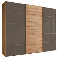 SCHWEBETÜRENSCHRANK 250/217/67 cm 3-türig Dunkelbraun, Eiche Bianco  - Eiche Bianco/Dunkelbraun, Natur, Glas/Holz (250/217/67cm) - Linea Natura