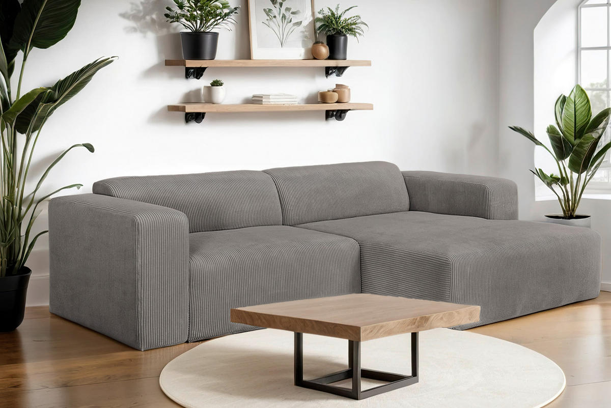 ECKSOFA BASMA in Cord Mokka  298/175 cm  - Schwarz/Mokka, Design, Kunststoff/Textil (298/175cm) - P & B