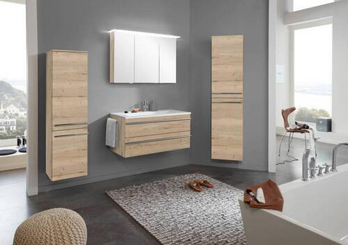 MIDISCHRANK 40/148,8/34,8 cm  - Eichefarben/Silberfarben, Design, Glas/Holzwerkstoff (40/148,8/34,8cm) - Welnova